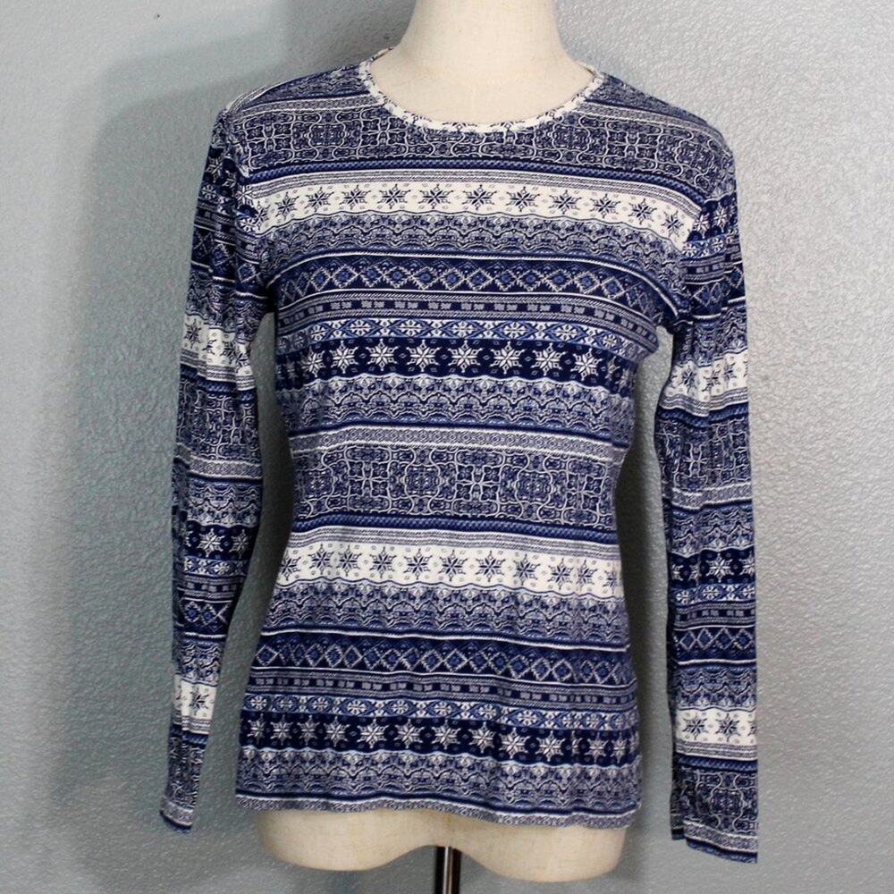 Croft & Barrow - Classic Tee - Blue & White Boho Size S